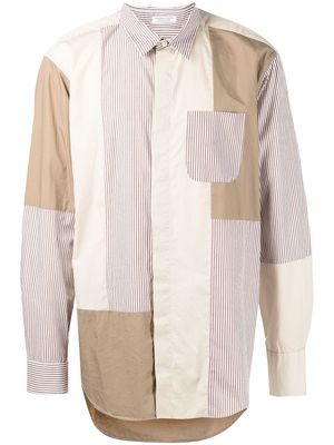 Engineered Garments patchwork stripe longline shirt - Brown