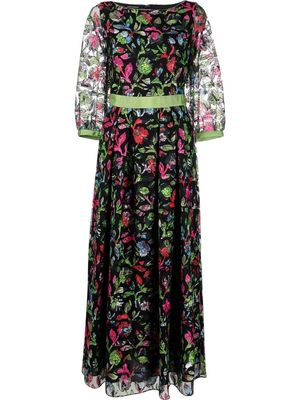 Emporio Armani floral-embroidered sheer-sleeve dress - Black
