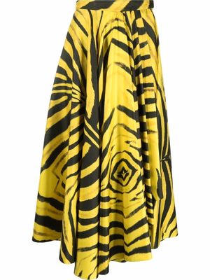 Roberto Cavalli asymmetric zebra print pleated skirt - Yellow