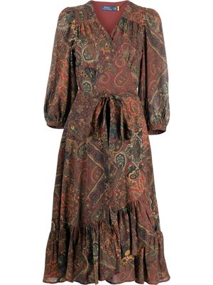 Polo Ralph Lauren motif-print wrap dress - Brown