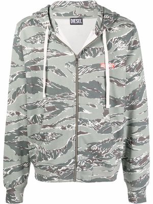 Diesel camouflage-print zip-through hooded sweatshirt - Green