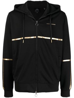 Armani Exchange metallic-stripe zipped hoodie - Black
