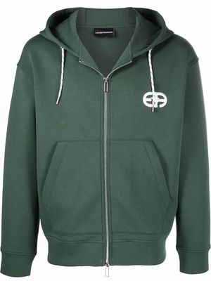 Emporio Armani embroidered-logo zip-up hoodie - Green