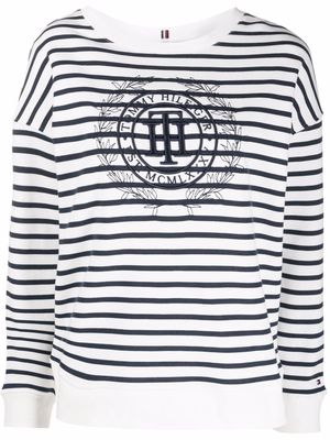 Tommy Hilfiger logo striped organic cotton sweatshirt - White