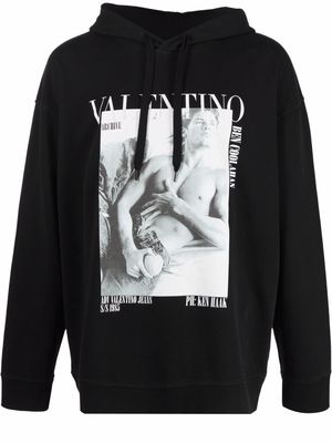 Valentino graphic-print cotton hoodie - Black
