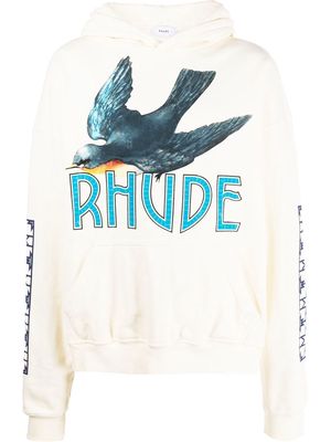 Rhude bird-graphic logo-print hoodie - Neutrals