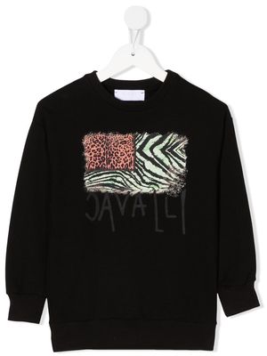 Roberto Cavalli Junior logo-print animal flag sweatshirt - Black