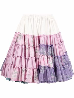 ERL floral-print flounce-detail tiered skirt - Pink