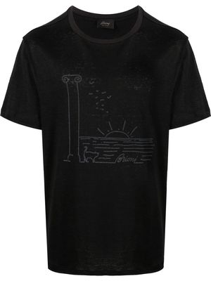 Brioni graphic-print linen T-shirt - Black