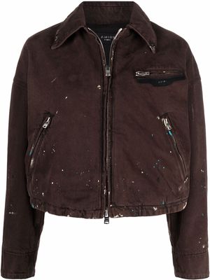 AMIRI paint splatter-print zip-up jacket - Brown