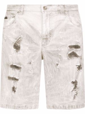 Dolce & Gabbana ripped-detail denim shorts - Grey