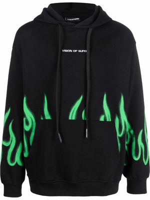 Vision Of Super flame-print rib-trimmed hoodie - Black