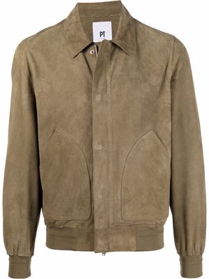 PT TORINO rib-trimmed suede jacket - Green