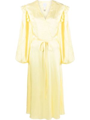 Patou balloon-sleeve crinkled-effect midi dress - Yellow