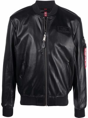 Alpha Industries logo-patch faux leather bomber jacket - Black