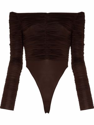 Alex Perry off-shoulder ruched top - Brown