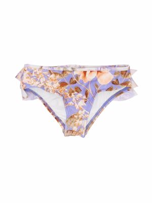 ZIMMERMANN Kids floral-print ruffle bikini bottom - Purple