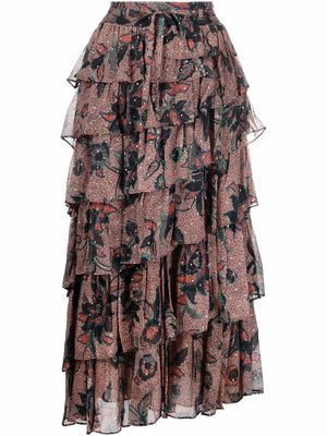 Ulla Johnson floral-print ruffle-trim skirt - Brown