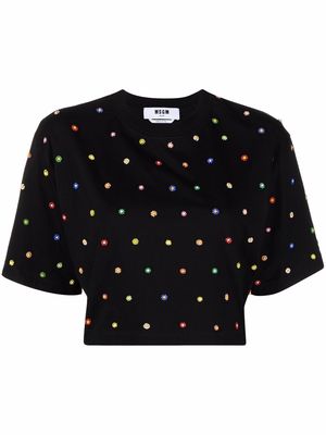 MSGM floral bead-embroidered cropped T-shirt - Black