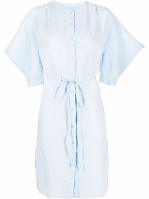 120% Lino tied-waist shirt dress - Blue