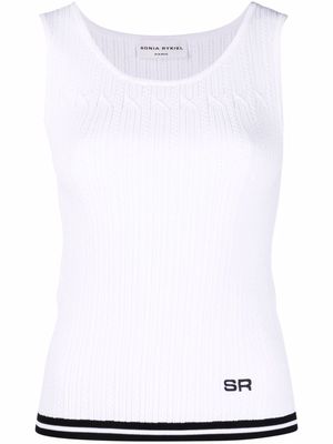 SONIA RYKIEL logo-embroidered pointelle-knit tank top - White
