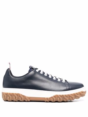 Thom Browne COURT SNEAKER W/ CABLE KNIT SOLE IN VITELLO CALF LEATHER - Blue