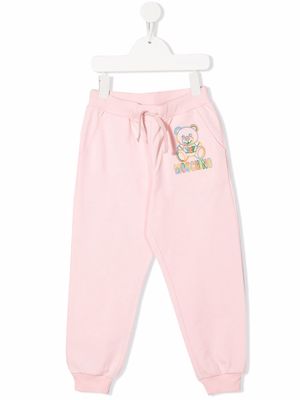 Moschino Kids embroidered-logo tapered trousers - Pink