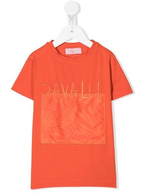 Roberto Cavalli Junior embroidered graffiti logo T-shirt - Orange