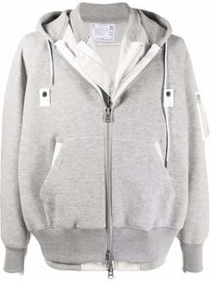 sacai layered drawstring hooded jacket - Grey