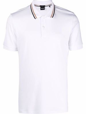 BOSS stripe-collar short sleeved polo shirt - White