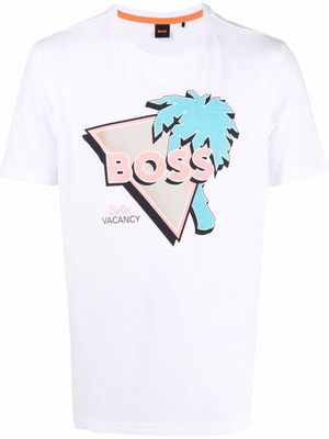 BOSS logo palm tree print T-shirt - White