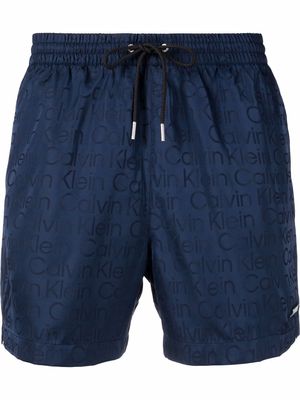 Calvin Klein logo-print drawstring-waist swim shorts - Blue