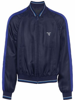 Prada logo-print silk bomber jacket - Blue