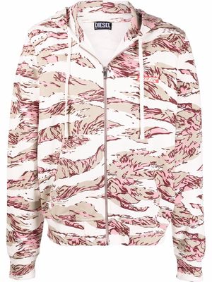Diesel camouflage-print zip-through hooded sweatshirt - Pink