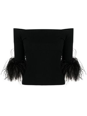 Saint Laurent feather-trim cold-shoulder top - Black
