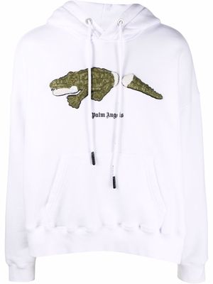 Palm Angels crocodile-print cotton hoodie - White