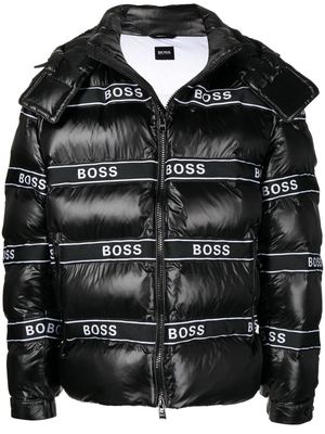 BOSS logo tape puffer jacket - Black