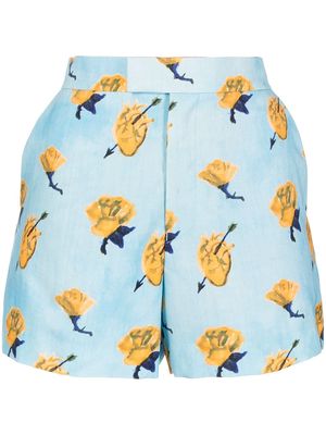 UNDERCOVER wool floral-print shorts - Blue