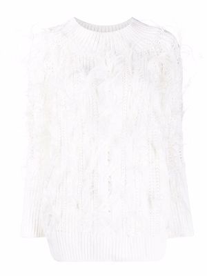 Ermanno Scervino ostrich feather-trim knitted jumper - White
