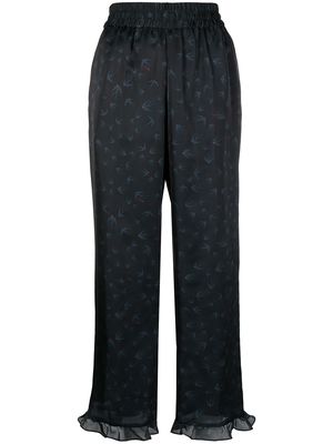 Sueundercover swallow-print wide leg trousers - Black