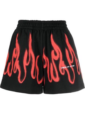 Vision Of Super flame-print cotton shorts - Black