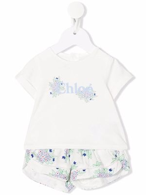 Chloé Kids floral-print branded short set - White