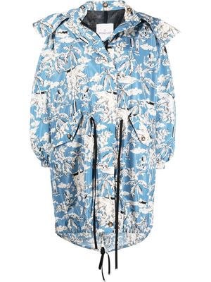 Moncler tropical-print oversized hooded parka - Blue