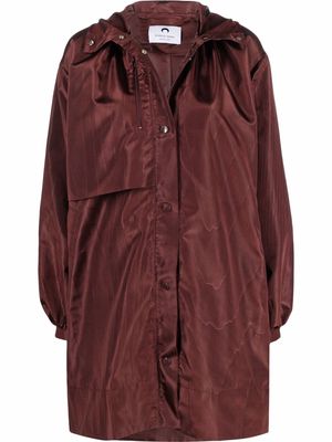Marine Serre A-line moire hooded windbreaker coat - Red