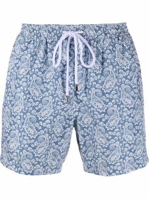 Barba paisley-print drawstring swim shorts - Blue