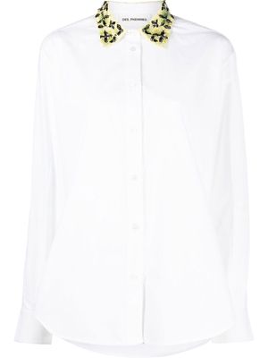 DES PHEMMES leopard-print collar shirt - White