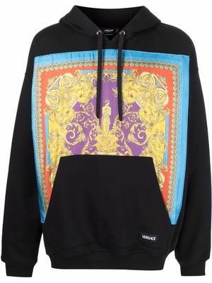 Versace baroque-panelled pullover hoodie - Black