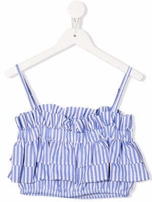 MSGM Kids striped ruffle blouse - Blue