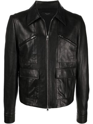 AMIRI pointed-collar grained leather jacket - Black