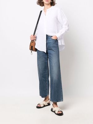 Fay collarless linen shirt - White
